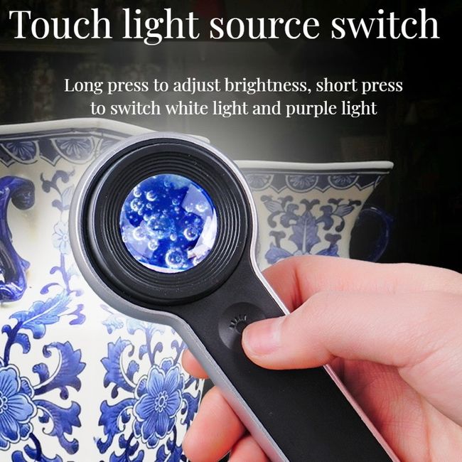 10 Times Jewelry Magnifying Glass with Light UV Jade Porcelain