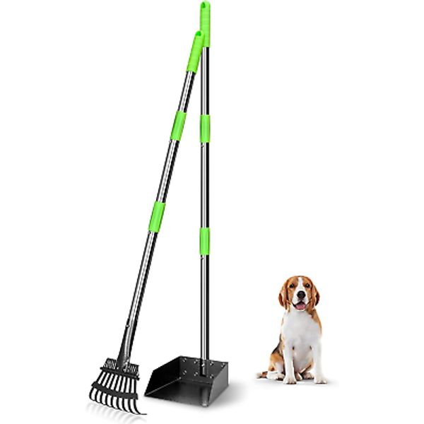 TOOGE Pooper Scooper, Dog Pooper Scooper Long Handle Stainless Metal Tray