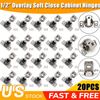 20 Pack 1/2" Overlay Soft Close Face Frame 105° Compact Cabinet Hinges Handware 