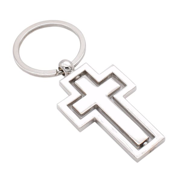 Silver Spinning Cross Keyring Presented in a Gift Organza Bag