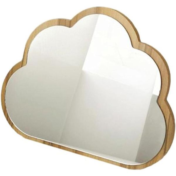 Cloud Shape Mirror, Tabletop, Stylish, Cute, Wooden, Interior, Desk, Table, Stand, Makeup (Natural, 19.5x16.5x2cm)