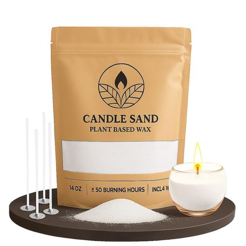 comforder Sand Candle with Wicks, Pearled Candle, Refillable Candle, 14oz Sand Wax Candle Granules + 4 Candle Wicks (White)