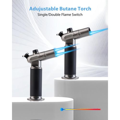 RONXS Torch Lighter, Refillable Kitchen Butane Torch, Cooking Torch with Safety Lock and Adjustable Single/Dual Flame for Creme Brulee, BBQ, Baking, Crafts and Soldering (Butane Gas Not Included)
