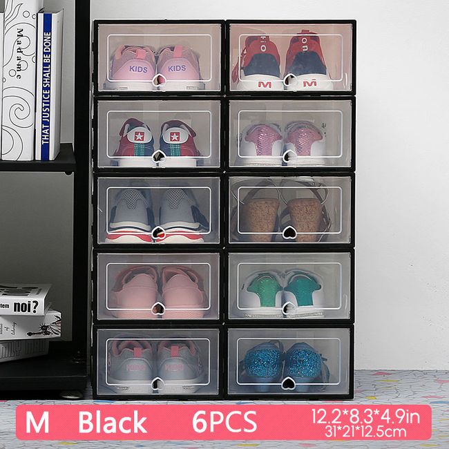 6Pcs Collapsible Shoe Box Stackable Shoe Storage Bin Transparent