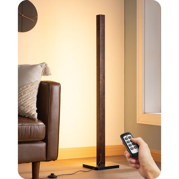 EDISHINE Wood Dimmable Floor Lamp with Remote Control Dimmable & 7 CCT Adjustabl