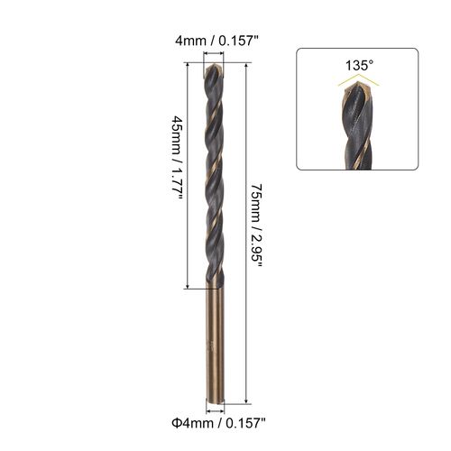 sourcing map 6pcs Jobber Drill Bits 4mm Black Nitride & Gold Titanium Coated 4341 High Speed Steel (HSS) 135 Degree Split Point Twist Drill Bits for Stainless Steel Metal Plastic Wood