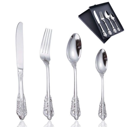 Utaki Spoons Forks Wavy Blade Knife Coffee Spoons Set of 4 Stainless Steel Sanitary Long Lasting (Silver)
