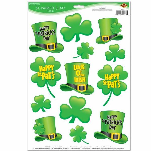 St Patrick's Day Window Clings 12" x 17" Sheet St Patrick's Day Decorations