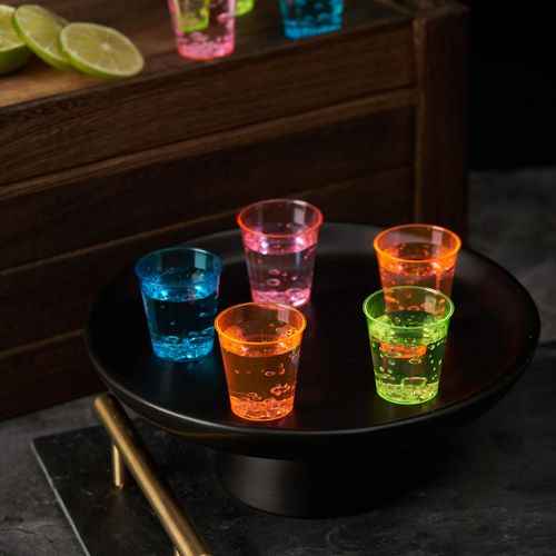 MATANA 150 Plastic Shot Glasses, Neon (30ml / 1oz) - Reusable - Shot Glasses Plastic, Shot Glass, Jelly Shots, Sample Tasting Cups - Shot Cups for Parties, Birthdays, Weddings, Stag, Hen Parties