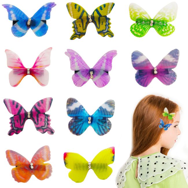 Niuhong 20 Pcs Haarklammer 3D Schmetterling Kinder Glitzer Butterfly Haarspange Tüll Strass Schmetterling Nette Haar Accessoire Farbe Barrette Kopfschmuck Set Süße Mini Haarspangen Mädchen Damen