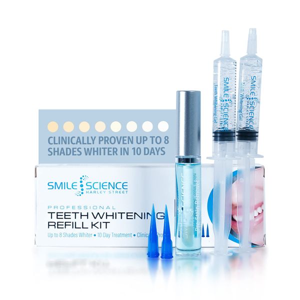 Smile Science Harley Street - Professional Teeth Whitening Gel Refill Kit - Includes Teeth Whitening Gel Refills, Stain Remover & Precision Tips - 100% Enamel Safe - Vegan - Rapid Whitening Results