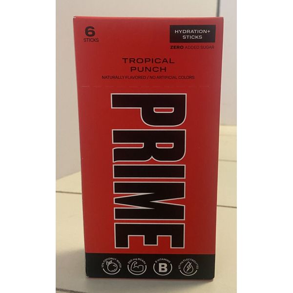 PRIME Tropical Punch Hydration Drink Mix 6 sticks Zero Sugar Added on the Go