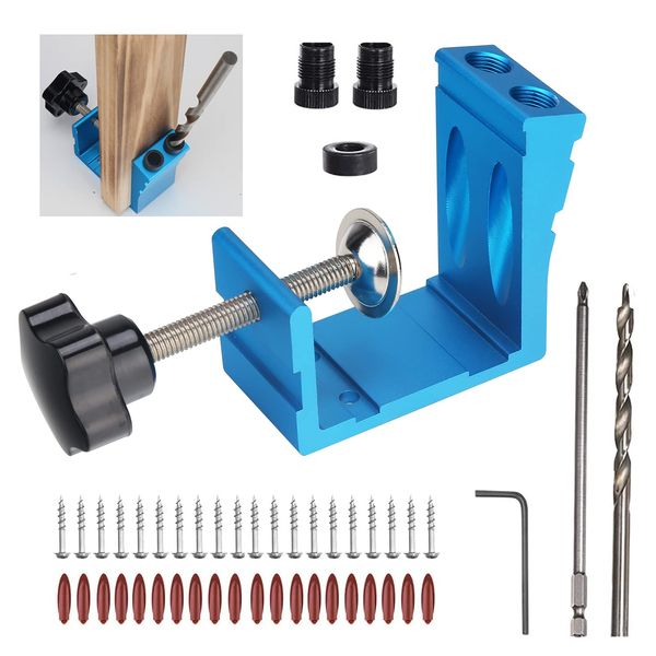 48PCS Pocket Hole Jig 15 Degree Pocket Hole Screw Jig Dowel Drill Joinery Kit Pocket Hole Guide Tool Positioner Kit Aluminum Woodworking Punch Locator DIY Tool