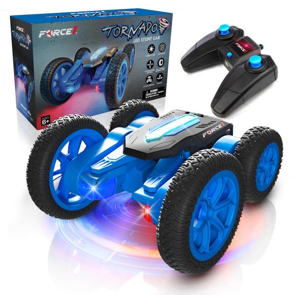 Force1 Tornado LED Remote Control Car for Kids- Double-Sided Driving Fast RC Cars 360-degree Flips, Outdoor 4WD Off Road Stunt Car, All Terrain Tires, RC Crawler Rechargeable Battery, Kids Car Remote