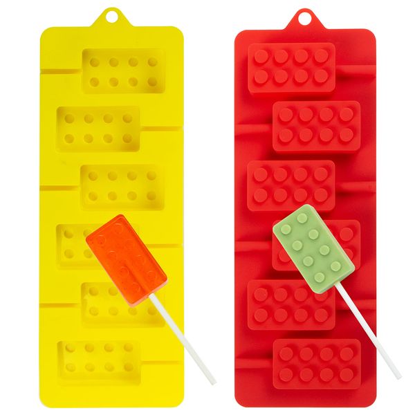 Webake Lollipop Moulds Silicone Chocolate Lolly Mould 2 Pcs Building Brick Hard Candy Mould with 100 Pcs Paper Sticks