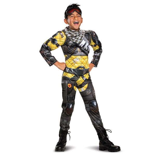 Apex Legends Mirage Costume, Video Game Inspired Muscle Padded Jumpsuit and Mask, Child Size Large (10-12)