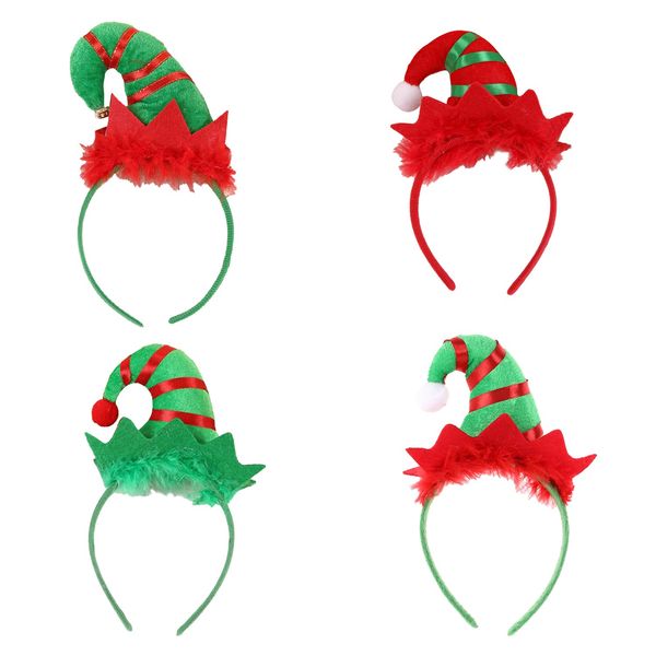 BORFUE 4pcs Elf Hat Headband Christmas Headbands Elves Party Hats Elf Fancy Dress Accessories for Santa Party Carnival Costume