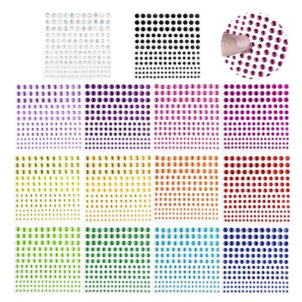 14 Fogli Brillantini Adesivi di Gemme per Viso Corpo Occhi Strass Adesivi Strass Autoadesivi Arcobaleno Gemme per Viso per Make up Accessori per Festival e Decorazioni per Nail Art 2310 Pezzi