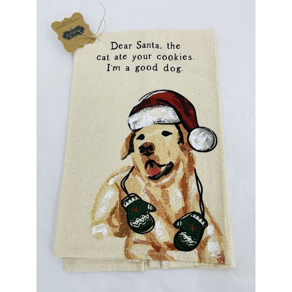 Mud Pie Painted Dog Towel, Dear, Hand Towel, Cotton, 26"L x 16"W🎄