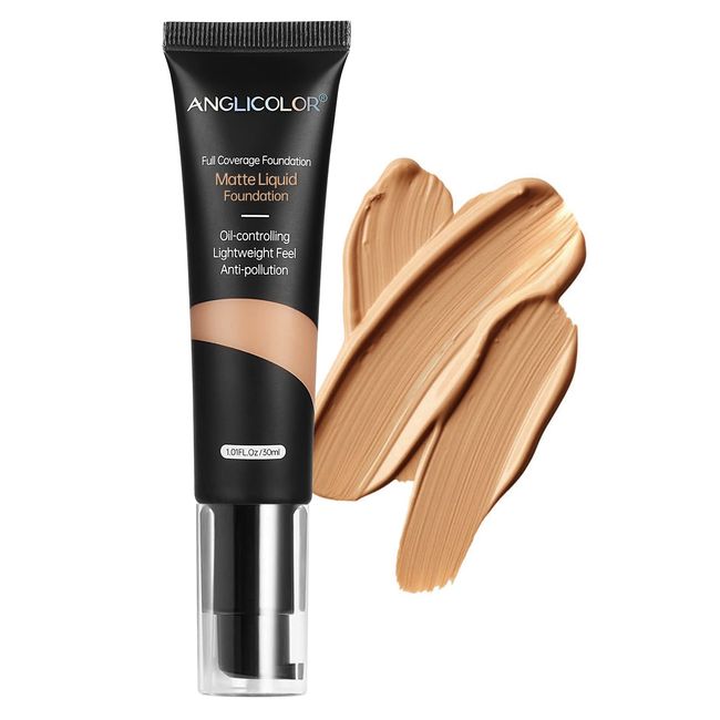 Anglicolor Zartmatte flüssige Foundation,Vollständige Deckung Kontrolle Abdeckstift Foundation,Makellos weich Wasserdicht Langlebig Foundation Makeup für fettige Akne-Haut,30ml (105#Sand)