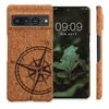 kwmobile Case Compatible with Google Pixel 7 Pro - Protective Cork Cover - Navigational Compass Dark Brown/Light Brown