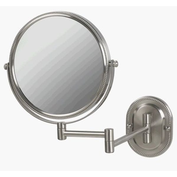 8" Makeup Vanity Mirror, Nickel, Dual Arm, Wall Mount, 7X Optics