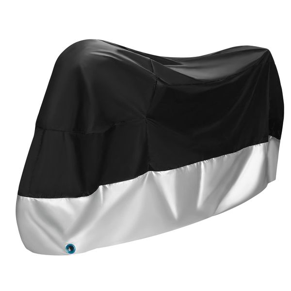 Motorcycle Cover, Thick, Waterproof Cover, UV Protection, Windproof, Dustproof, Rainproof, Snowproof, UV Protection, Durable, Motorcycle Supplies, Anti-Theft, Durable, Windproof, Belt & Lock Hole, Storage Bag Included (XXL)