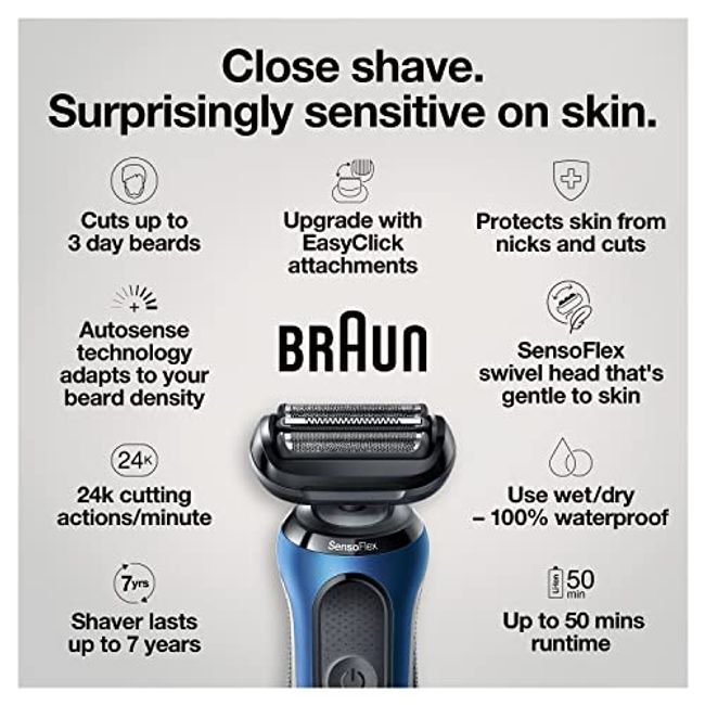 Braun Electric Shaver for Men, Series 6 6120s, Wet & Dry Shave, Turbo &  Gentle Shaving Modes, with Precision Trimmer & Pouch, Blue