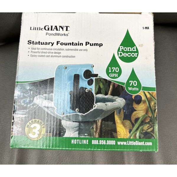 POND WORKS-Little Giant 521204 ,170 GPH,70 WATTS stationary fountain Pump 1-MA