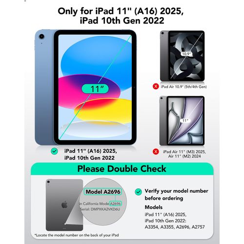 ESR for iPad A16 Case, iPad 11th/10th Generation Case (2025/2022), Removable Magnetic Cover, Adjustable Portrait/Landscape Stand with Raised Screen View, 9 Standing Angles, Titanium