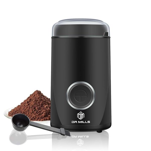 DR MILLS DM-7441 Coffee Grinder Electric, Coffee Bean and Dried Spice Grinder, One Touch Operation, Blade and Cup Made with SUS304 Stainless Steel(Black）