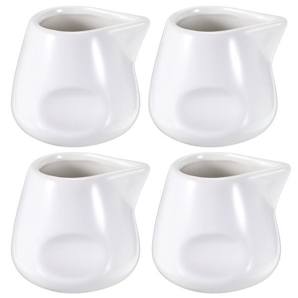 SUMNACON 4 PCs 4.4 OZ Porcelain Mini Fingerprint Creamer Pitcher, White Small Ceramic Creamer Milk Pitcher Set Coffee Tea Cup Container, Household Serving Jug for Sauce Salad Milk