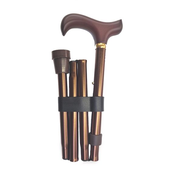 Folding Walking Stick with Bronze Aluminium Shaft and Wooden Handle