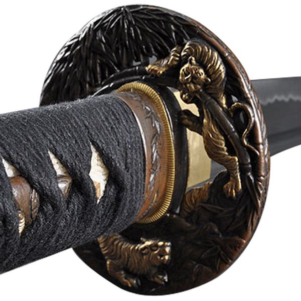 Handmade Sword - Samurai Sword Katana, Functional, Hand Forged, 1045/1060 Carbon Steel, Heat Tempered/Clay Tempered, Full Tang, Sharp, Wooden Scabbard (Tiger)