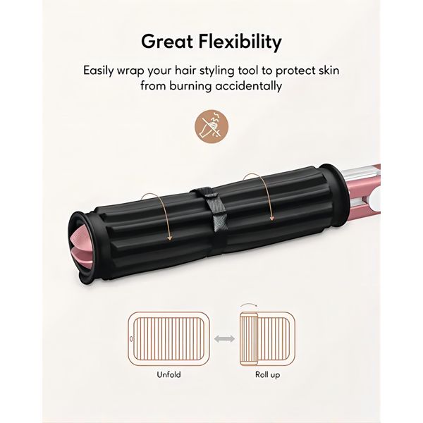 Larger Heat Resistant Mat for Hair Tool with Velcro, 12" X 9" Silicone Heat Pad for Curling Iron, Flat Iron and Hair Styling Tool Appliances, Curling Iron Holder, Travel Hot Tools Mat (Black)