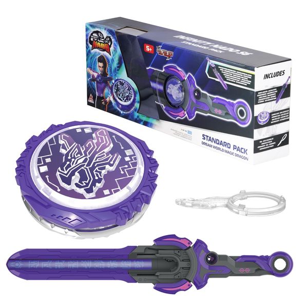 INFINITY NADO Bey Battling Blade Toys Metal Brust Pro Gyro Toys for Boys and Girls Age 5+, Battle Set for 8-12 with Spinning Top & Sword Launcher, Dream World Magic Dragon, Lightning Purple