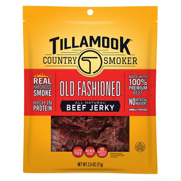 Tillamook Country Smoker Real Hardwood Smoked Beef Jerky, Old Fashioned, 2.5 Ounce