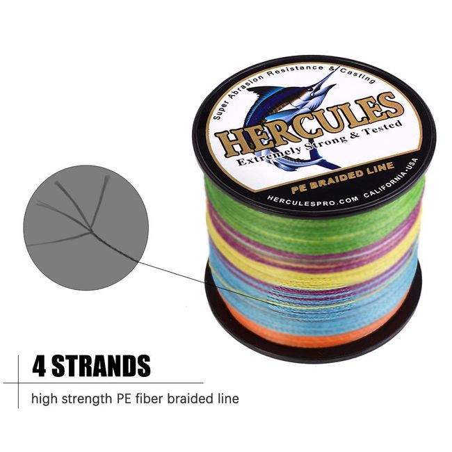 HERCULES Braided Fishing Line 1000m 1094yds 6lbs-100lbs Pe 4 Strands (Multicolor 50lb/22.7kg 0.37mm)