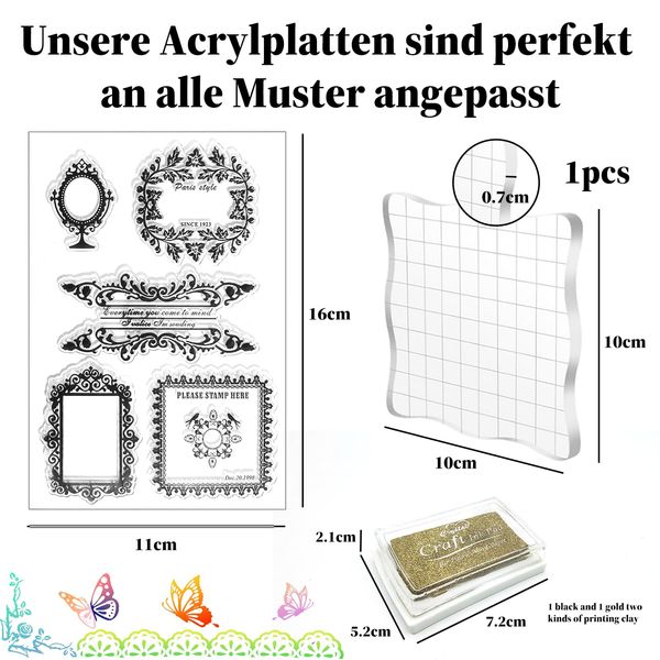 DONQL 8 Silikonstempel Set mit 2 Stempelkissen, Silikon Stempel mit Acrylblock, Stempel Sprüche Deutsch Clear Stamps, Silikon Stempelset zum DIY Hochzeitseinladung Weihnachten Journal Scrapbooking