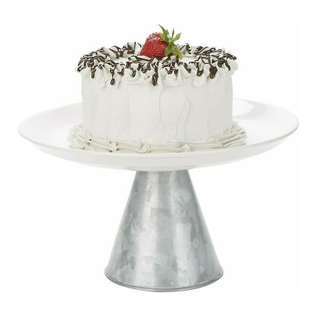 Mind Reader Ceramic and Galvanized Cake Stand Holder or Dessert Display Tray