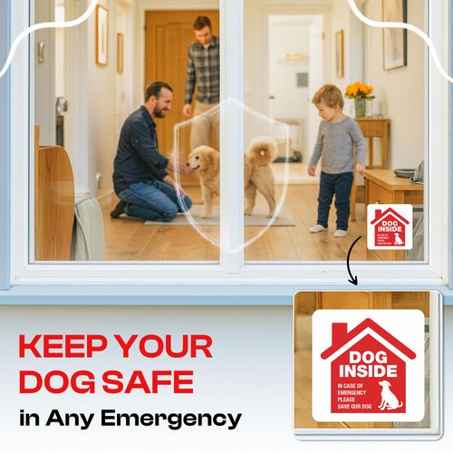 Sticky Expressions | Dog Inside Sticker (4 Pack), – Durable, Waterproof, Strong Adhesive Sticker for Your Pet Safety in Emergencies