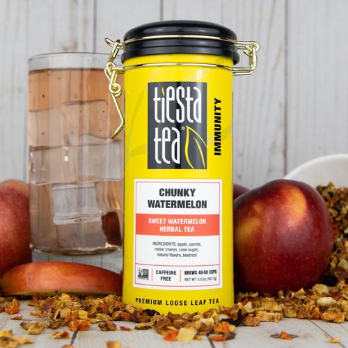 Tiesta Tea - Chunky Watermelon | Sweet Watermelon Herbal Tea | Premium Loose Leaf Tea Blend | Non-Caffeinated Fruit Tea | Make Hot or Iced Tea & Brews Up to 50 Cups - 5 Ounce Refillable Tin