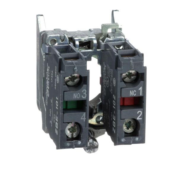 Schneider Electric, Harmony, ZB4BZ105, Single contact block with body/fixing collar, metal, screw clamp terminal, 1 NO + 1 NC