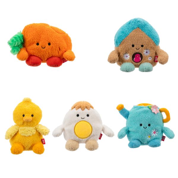 BumBumz 4.5-inch SpringBumz Plush 5-Pack - Carson Carrot, Cammie Yellow Chick, Ethan Hard Boiled Egg, Cosimo Watering Can, and Blair Bird House - from The Makers of Original Squishmallows