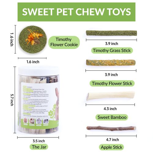 50-60 Pcs Rabbit Chew Toys, Guinea Pig Chew Toys, Hamster Chew Toys, Bunny Chew Toys, Rabbit Chew Toys for Teeth, Sweet Bamboo, Apple Stick, Timothy Stick, Prevent Teeth Overgrowth, Clean Teeth