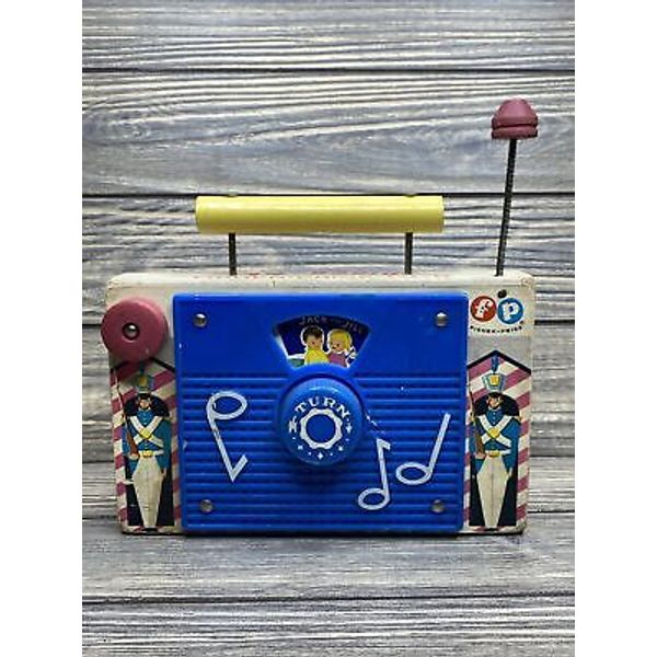 Vintage Fisher Price TV Radio Jack And Jill Wooden Wind Up Music Toy