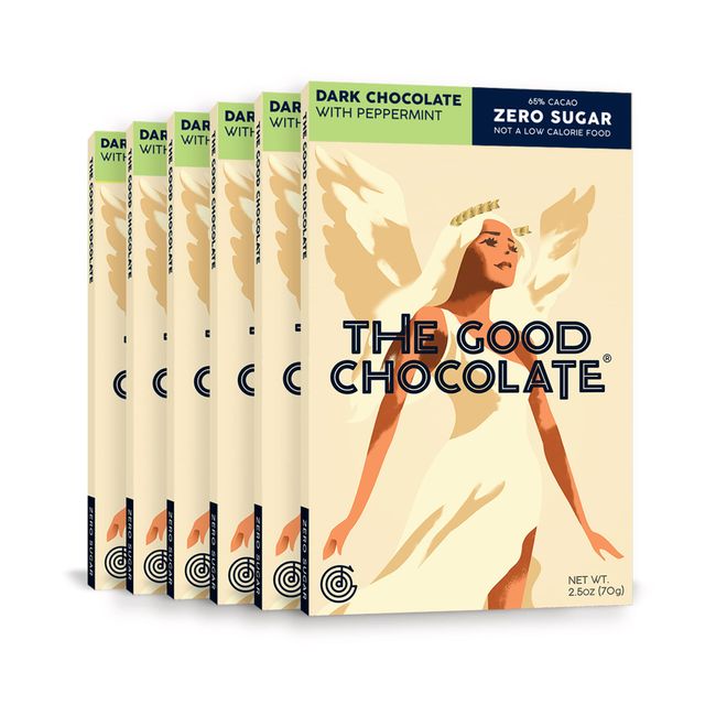 The Good Chocolate - Keto Mint Chocolate Bars, Zero Sugar, Lower Net Carb Snack, Lower Calorie, Vegan Chocolate Candy, 6 Bar Value Pack