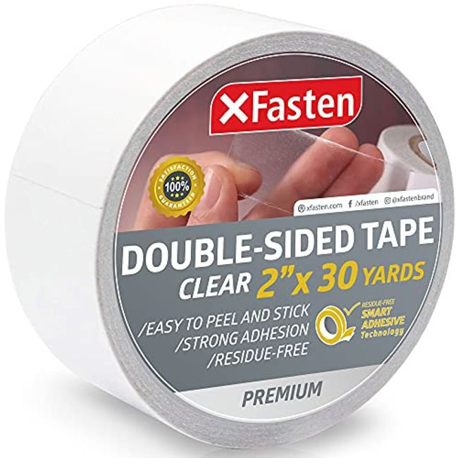 XFasten Double Sided Tape, White, Removable and Residue-free, 2-Inch x 30 Yards, Surface Safe Two-Sided Sticky Adhesive Tape for