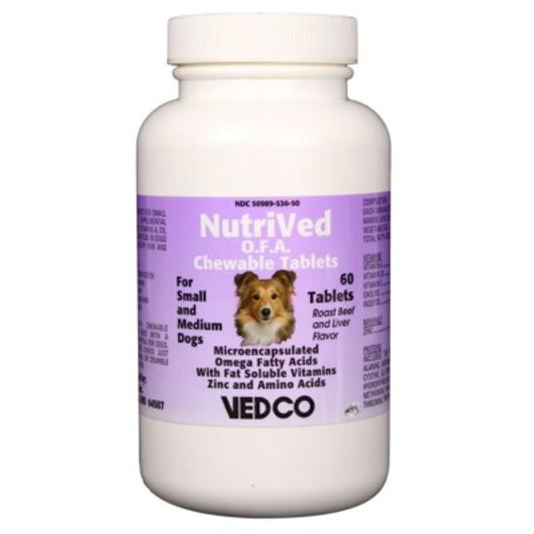 NutriVed O.F.A. Chew Tabs for Small/Medium Dogs - Skin/Coat Support - 60 Tablets