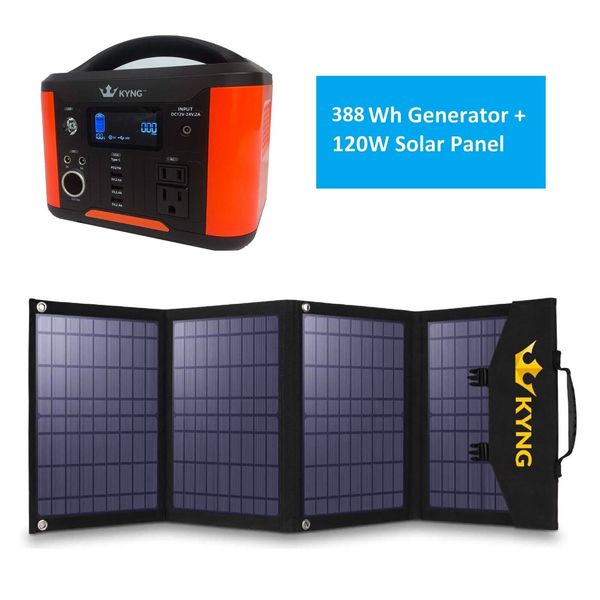 KYNG Solar Generator Portable Power Station 388Wh + 120W Solar Panel Included!